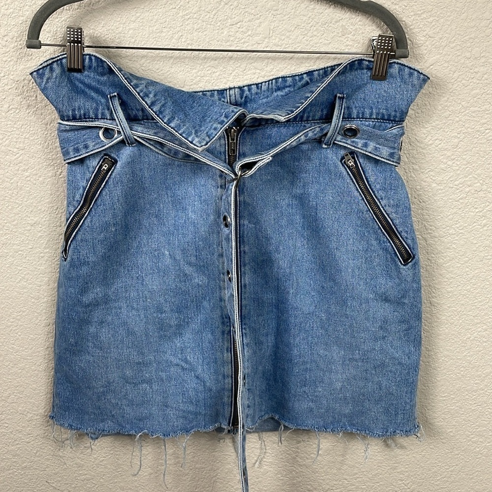 Grlfrnd Ava Strap Me In Denim Jean Mini Skirt Paperbag 90s Sz 31 - Picture 7 of 14